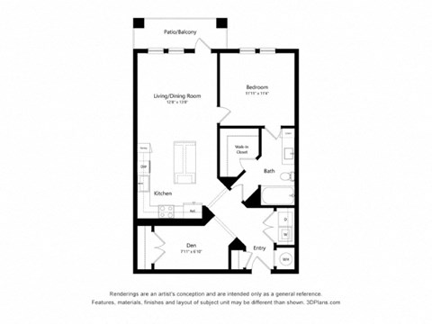 a floor plan of a unit with a bedroom and a living room